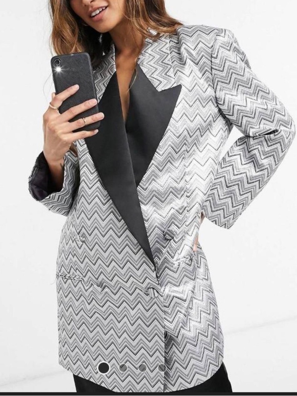 ASOS Silver Chevron Blazer with Black Lapel